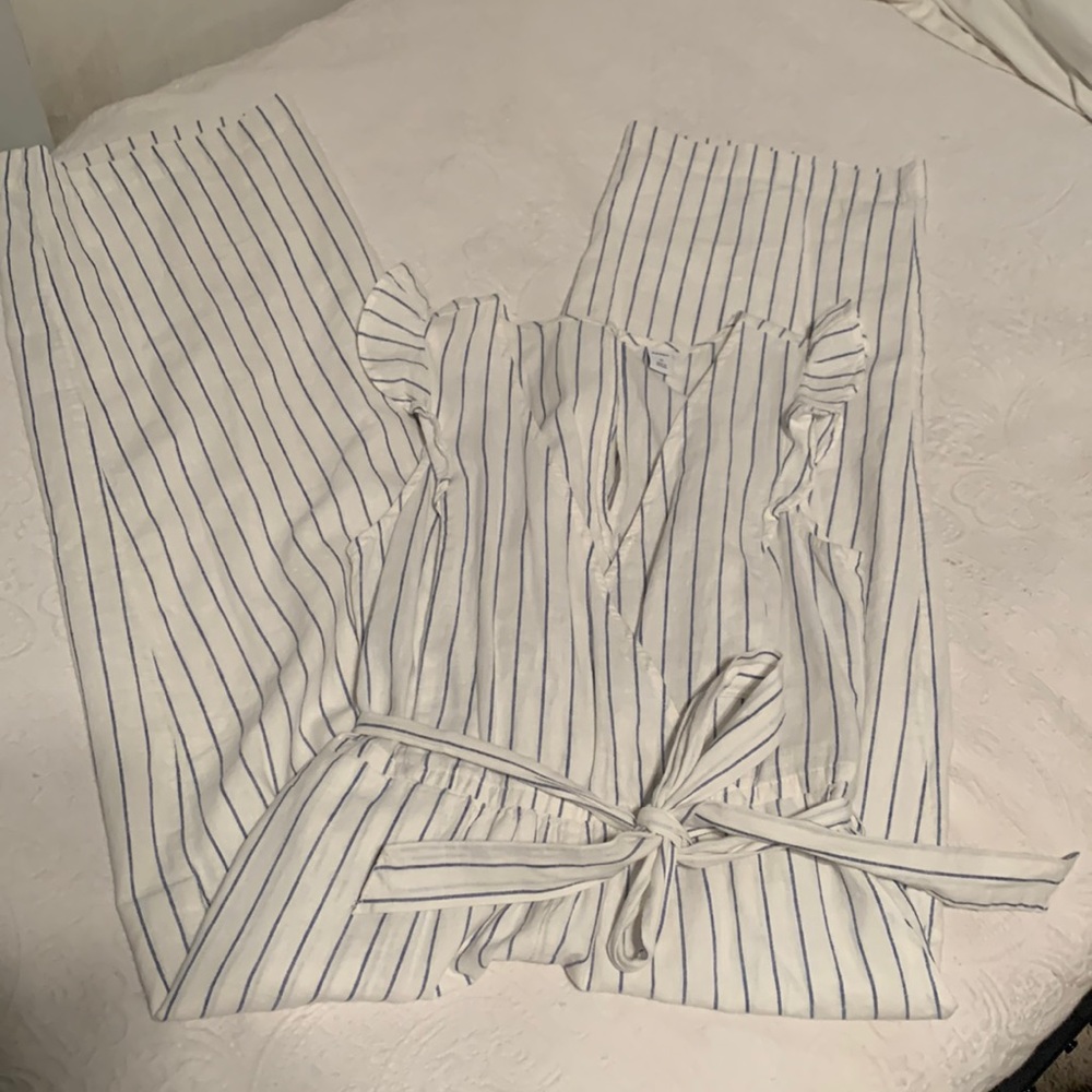 blue and white striped jumpsuit